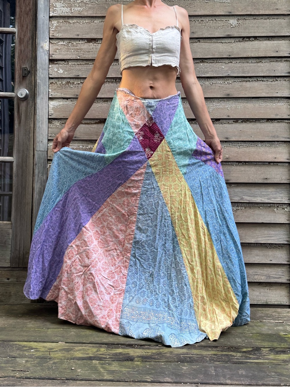 VTG Festival Bohemian Patchwork Maxi Skirt - Pastel Multi - Picture 8 of 16